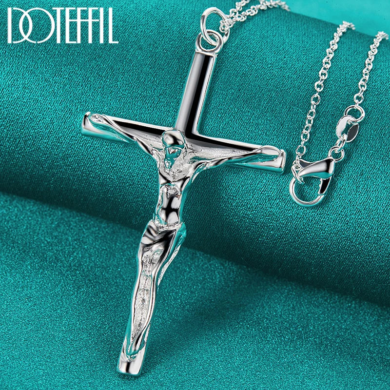 DOTEFFIL 925 Sterling Silver Jesus Cross Pendant Necklace – Multiple Chain Lengths for Men & Women - Image 4