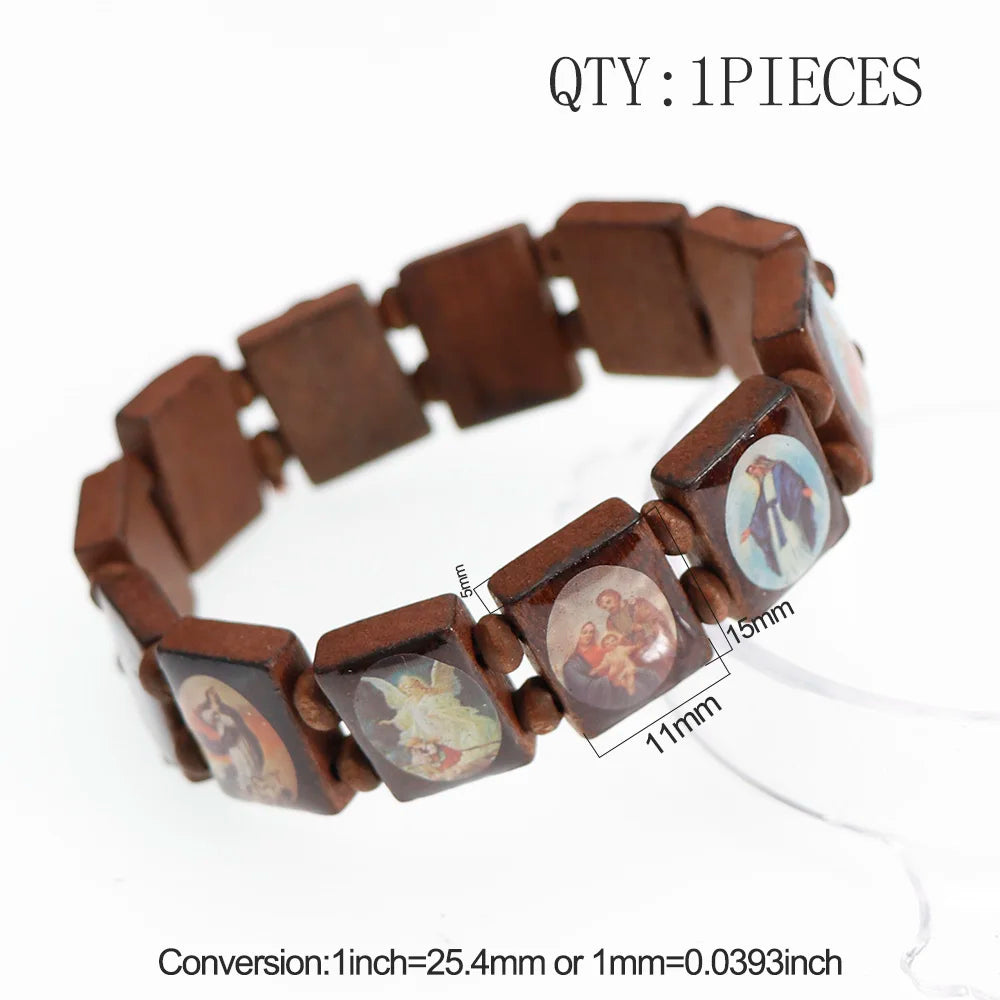 3-Color Saints Wooden Rosary Bracelet – Religious Fashion Jewelry for Women - Image 8