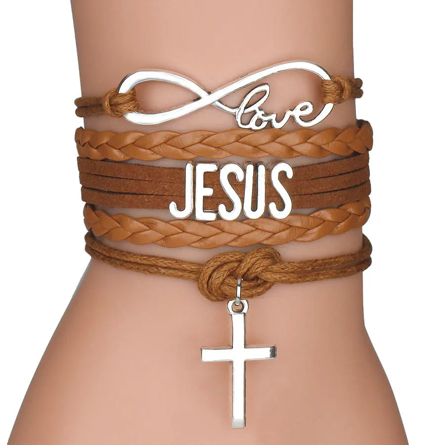 Multilayer Jesus Loves Letter Leather Bracelet - Image 8