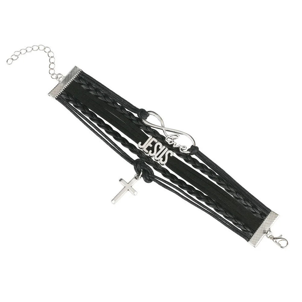 Multilayer Jesus Loves Letter Leather Bracelet - Image 3