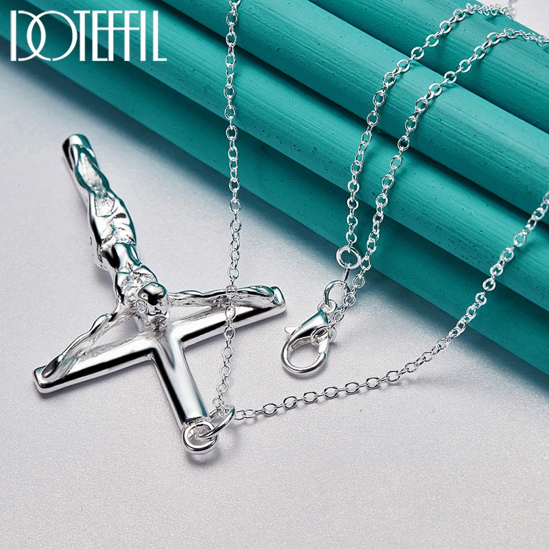 DOTEFFIL 925 Sterling Silver Jesus Cross Pendant Necklace – Multiple Chain Lengths for Men & Women - Image 3