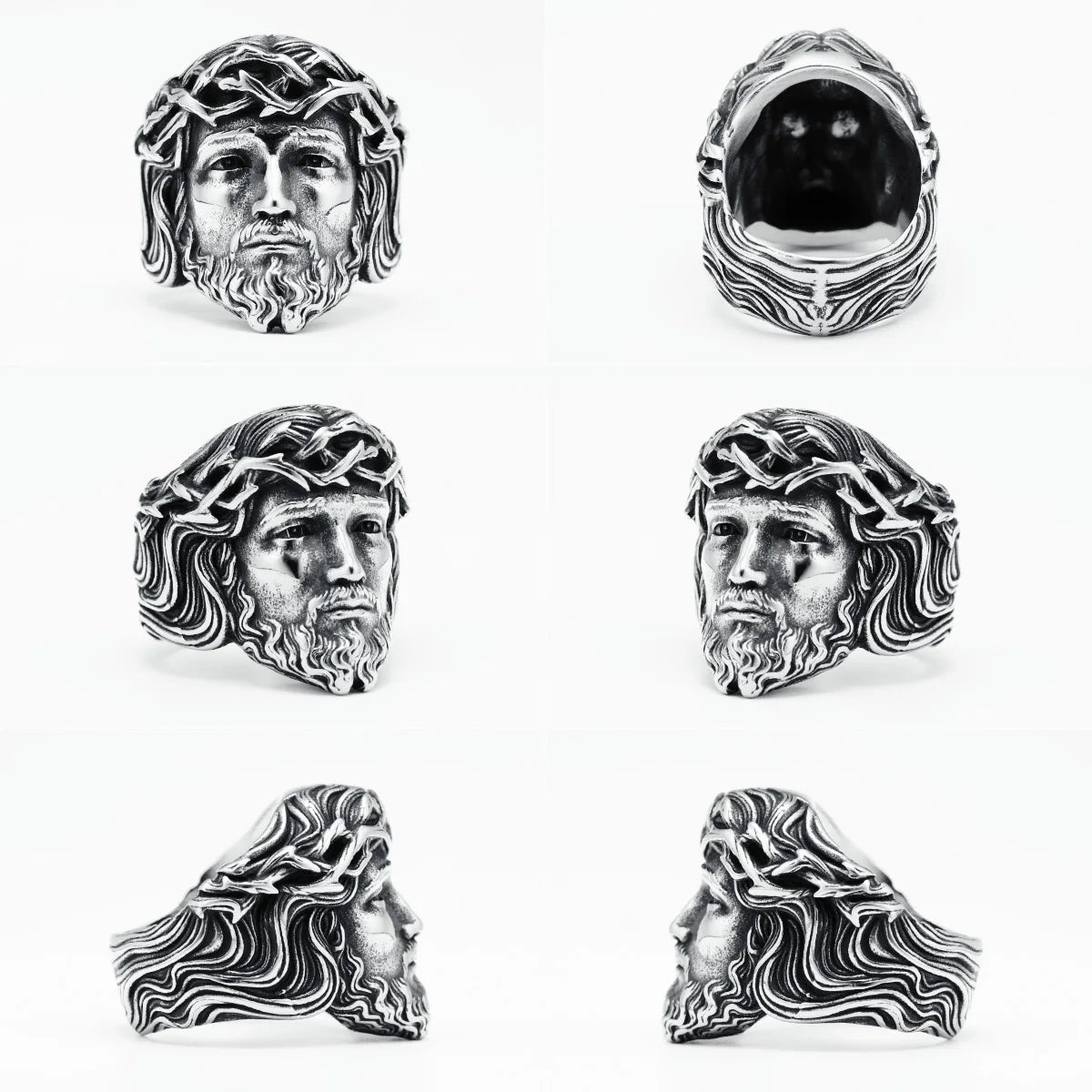 316L Stainless Steel Jesus Face Ring – Christian Men's Punk Rock Jewelry - Image 6