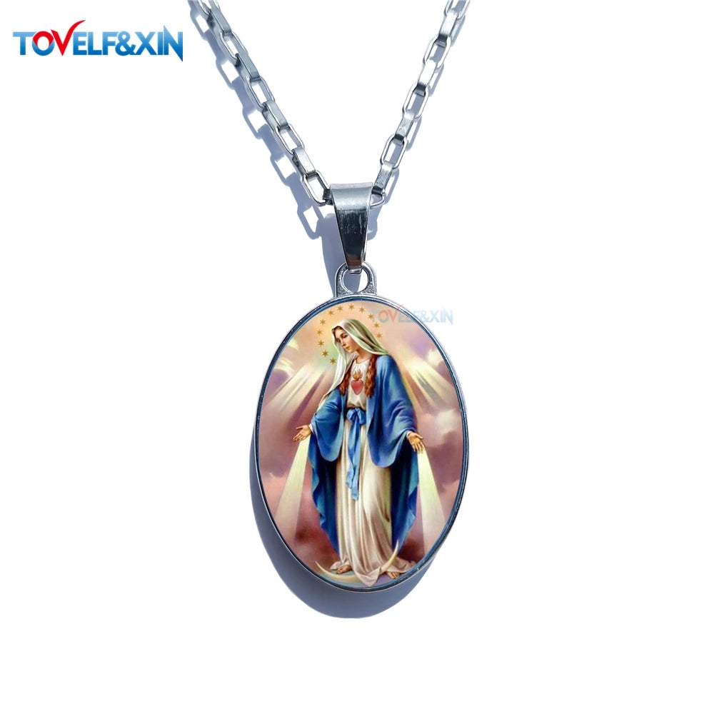 Jesus & Maria Double-Sided Pendant Necklace – Stainless Steel Christian Jewelry Gift - Image 15