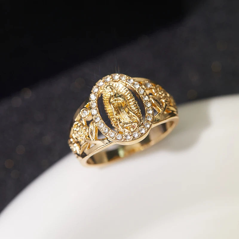 1pc Exquisite Religious Virgin Mary Inlaid Cubic Zirconia Ring - Image 6