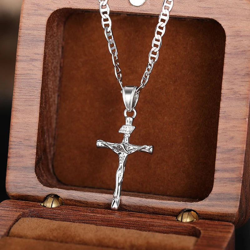 Huitan Religious Cross Pendant Necklace – Two-Tone Plated Jewelry for Men & Women - Image 2