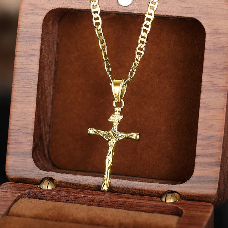 Huitan Religious Cross Pendant Necklace – Two-Tone Plated Jewelry for Men & Women