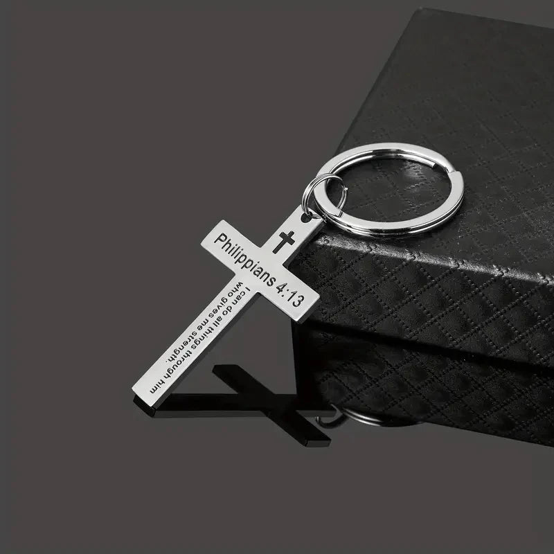 Christian Bible Verse Cross Pendant Keychain - Image 2