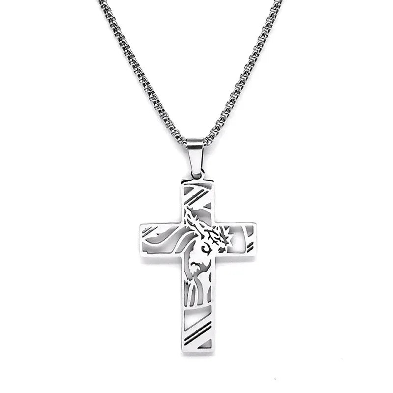 Hip Hop Punk Crown of Thorns Jesus Cross Necklace - Image 4