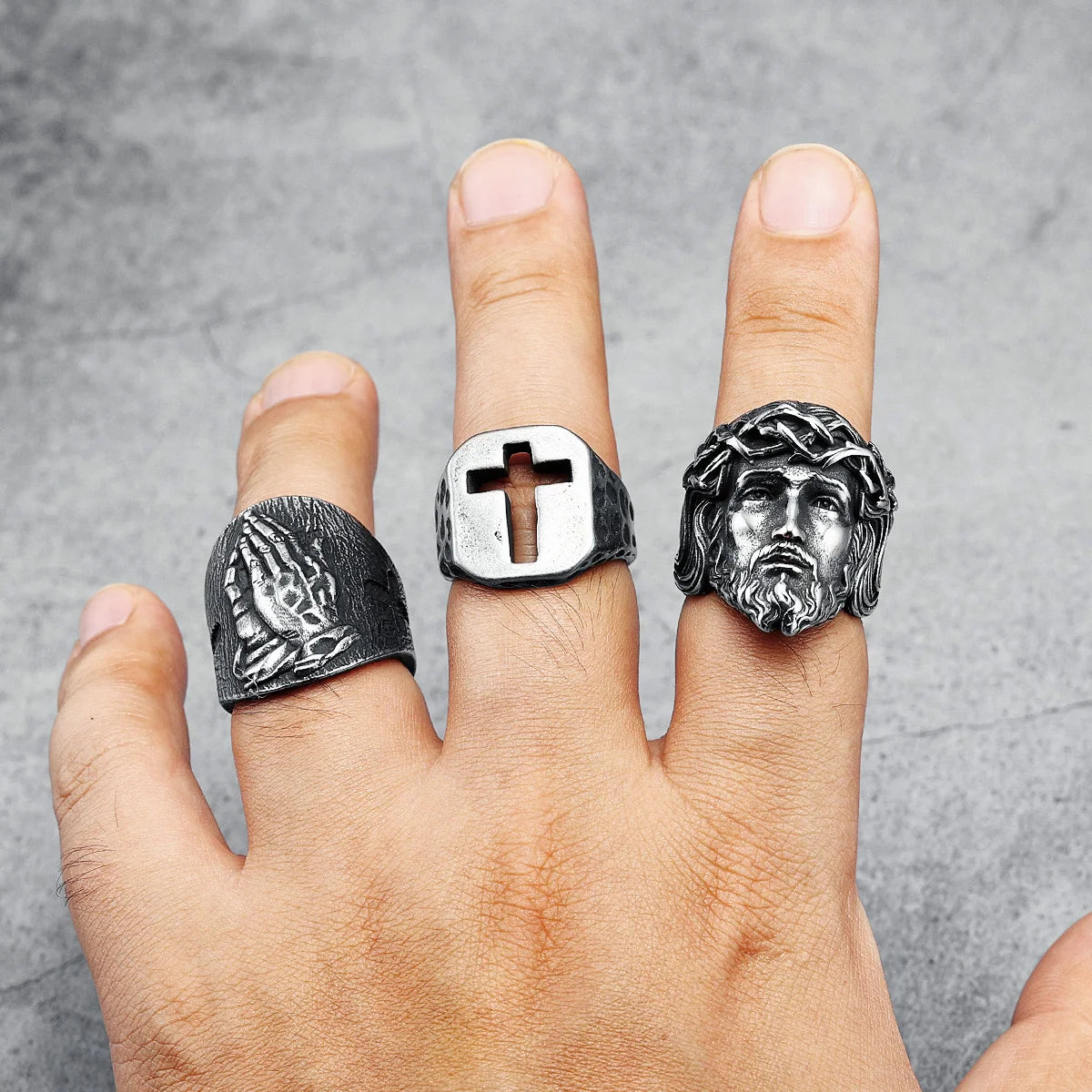 316L Stainless Steel Jesus Face Ring – Christian Men's Punk Rock Jewelry - Image 4