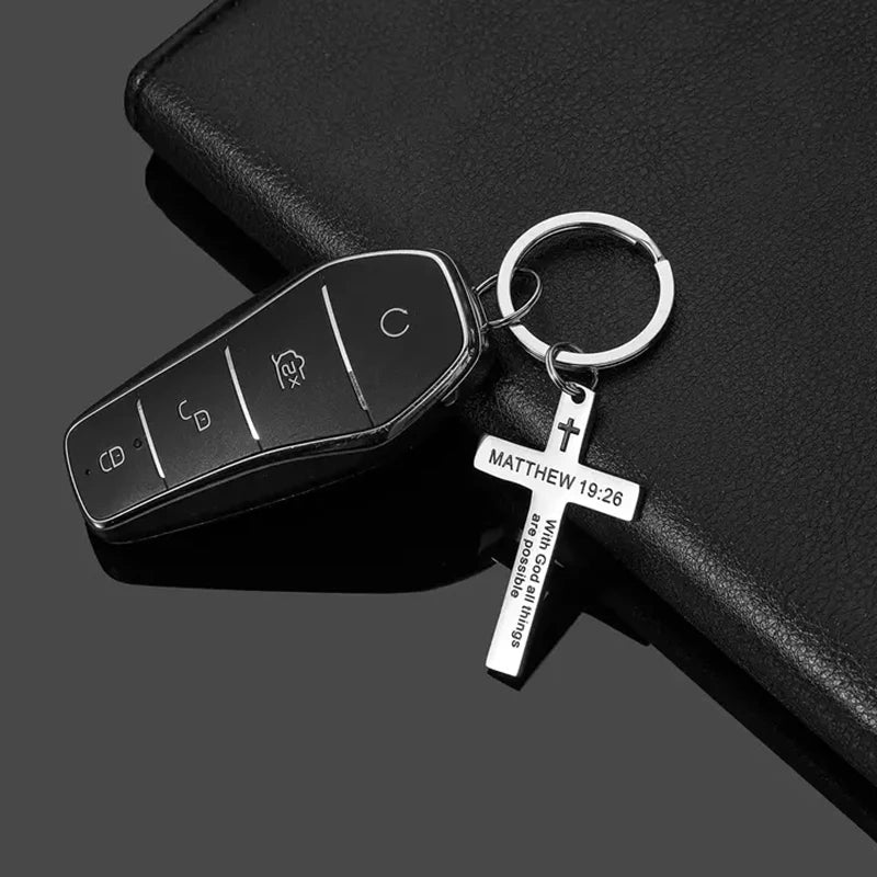 Christian Bible Verse Cross Pendant Keychain - Image 3
