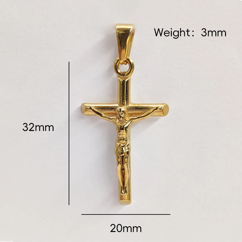Jesus Cross 18K Gold Plated Stainless Steel Pendant Necklace – Unisex Religious Waterproof Jewelry - Image 2
