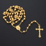Gold Color Rosary Necklace – Long Crucifix Chain with 6MM Beads for Men & Women