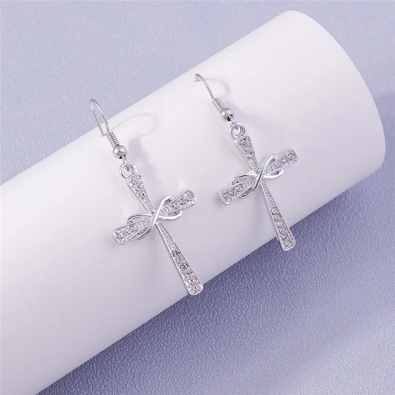 Fashion Zircon Crystal Cross Earrings – Gothic Punk Crucifix Dangle Jewelry for Men & Women - Image 21