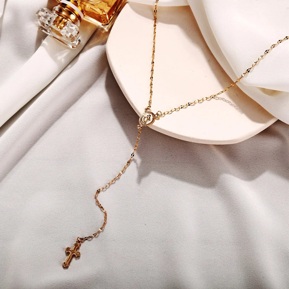 New Fashion Vintage Christian Cross Bohemia Rosary Pendant Necklace - Image 4