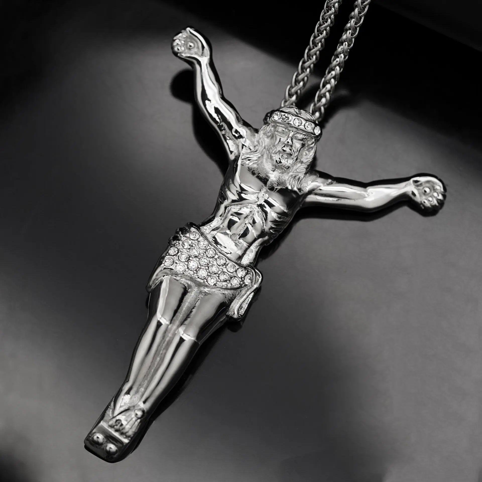 New Religious Jesus Cross Necklace for Men – Fashion Gold Color Pendant with Rhinestones - Image 4