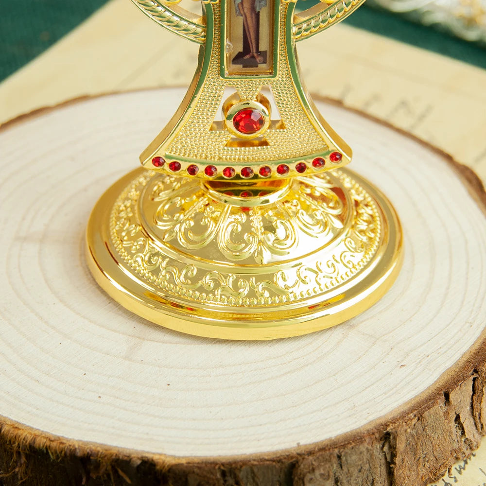 HT Religious Orthodox Crucifix Cross – Jesus Icon Metal Statue with Red Gemstones for Church, Home, or Car Decor - Image 6