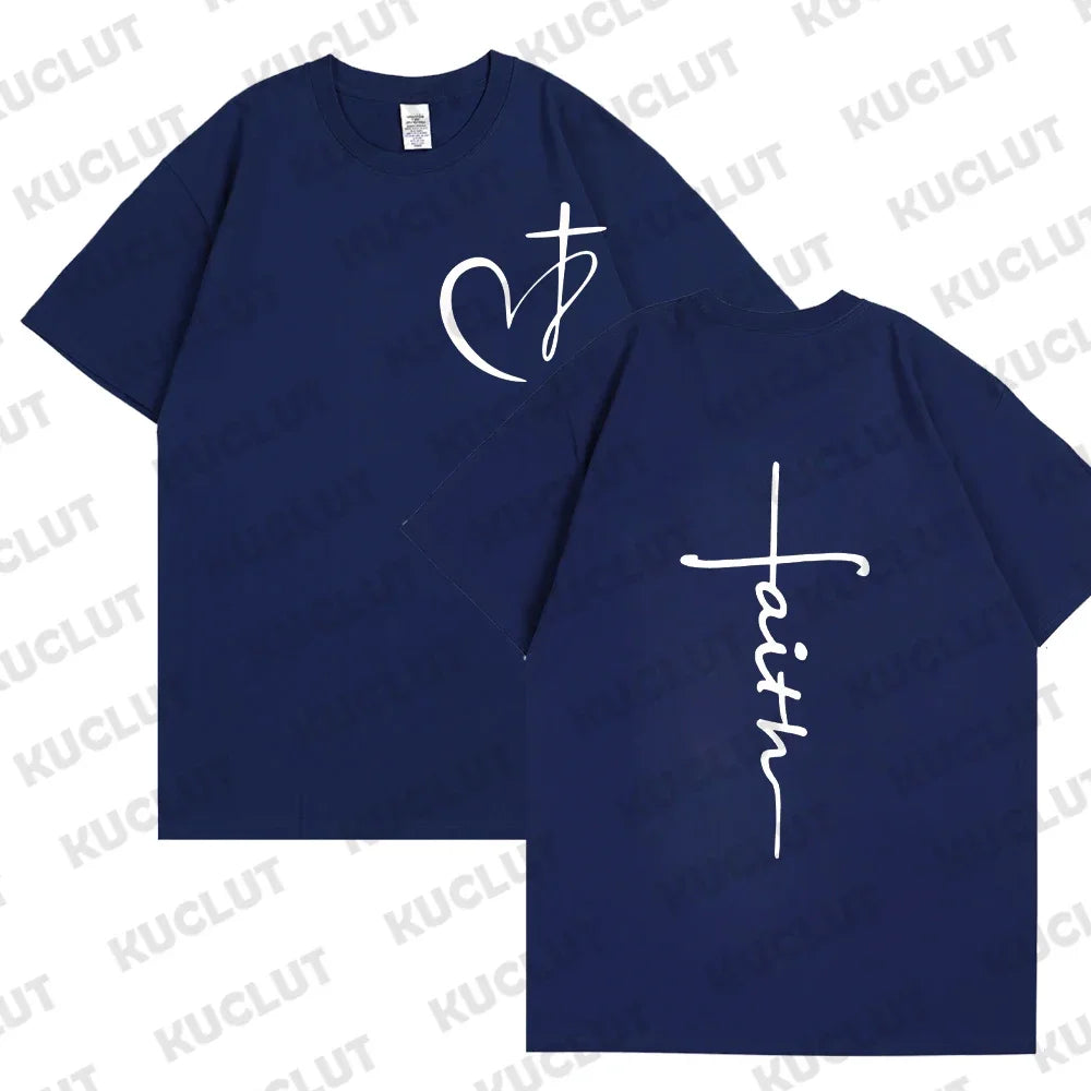 Heart Cross Print Christian T-Shirt - Image 15