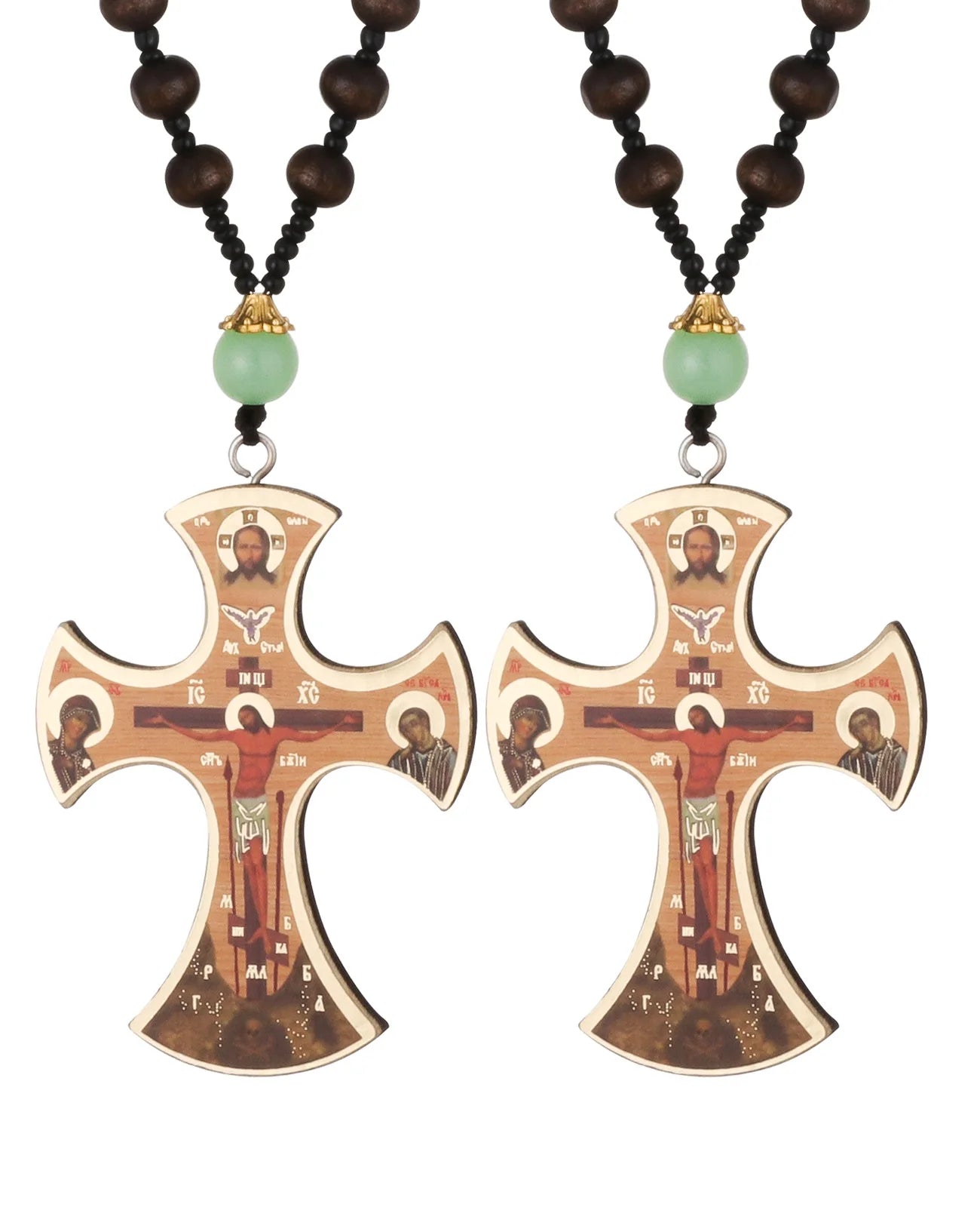 Diyalo Orthodox Crucifix Necklace – Jesus Christ Cross Icon Pendant with Wooden Beads - Image 10