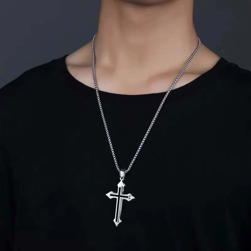 Minimalist Black Oil Drop Cross Necklace – Silver Color Stainless Steel Chain, Unisex Hip-Hop Punk Jewelry - Image 6