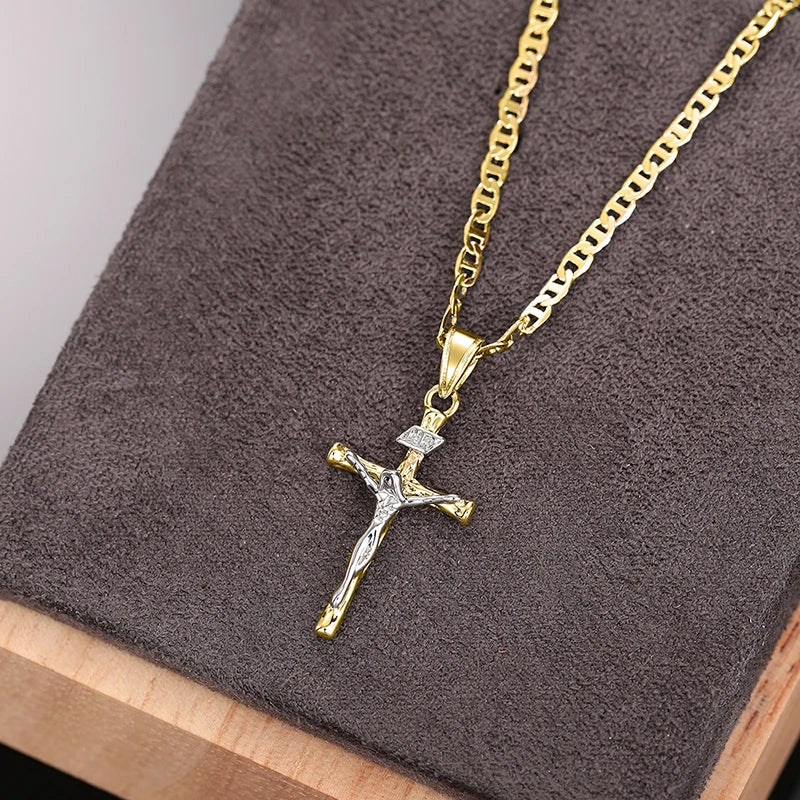 Huitan Religious Cross Pendant Necklace – Two-Tone Plated Jewelry for Men & Women - Image 9