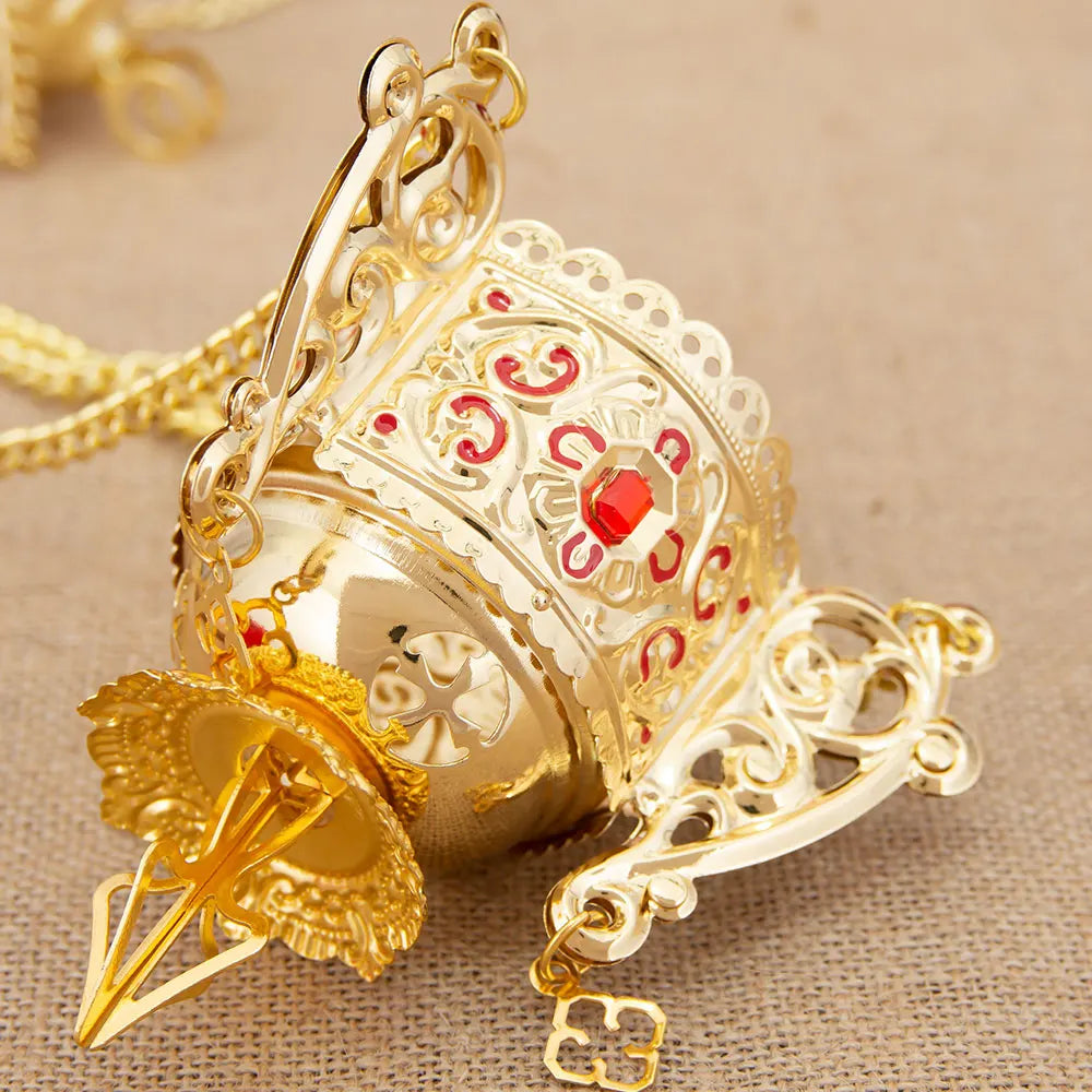 HTISOK Orthodox Hanging Oil Lamp – Red Glass Vigil Lamp for Religious Ceremonies & Daily Use - Image 4