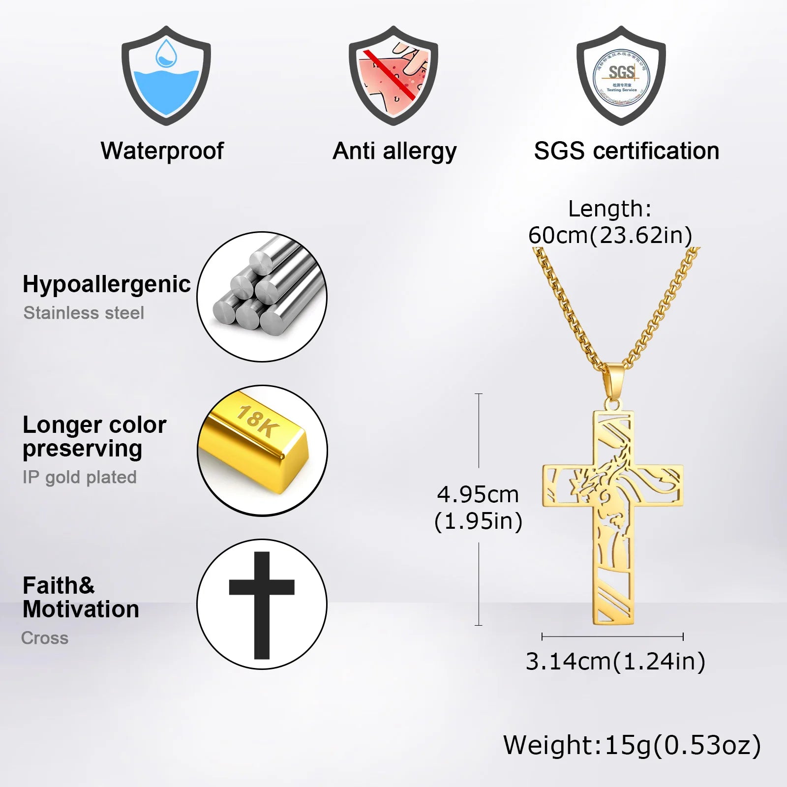 Jesus Cross Necklace for Men & Boys – Hollow Out Jesus Face Stainless Steel Pendant - Image 5