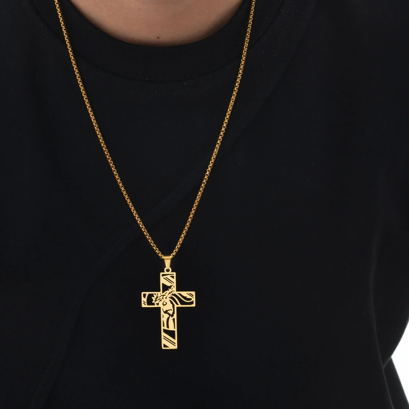 Jesus Cross Necklace for Men & Boys – Hollow Out Jesus Face Stainless Steel Pendant - Image 2