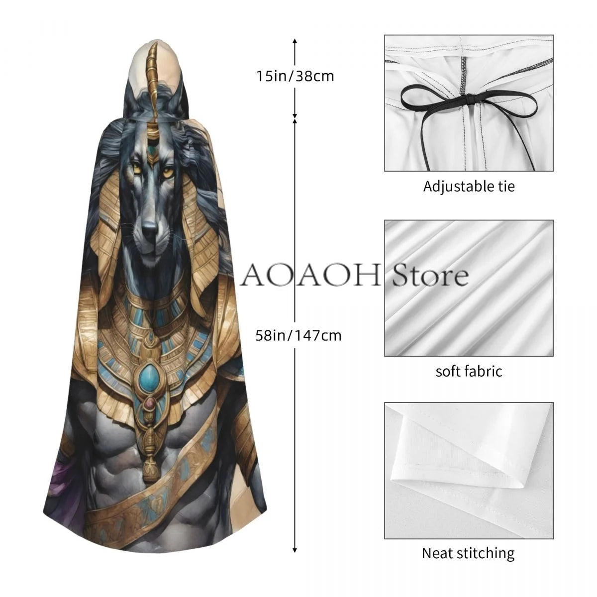 Egyptian God Anubis Hooded Cloak – Witch Cape Cosplay Costume for Adults - Image 5