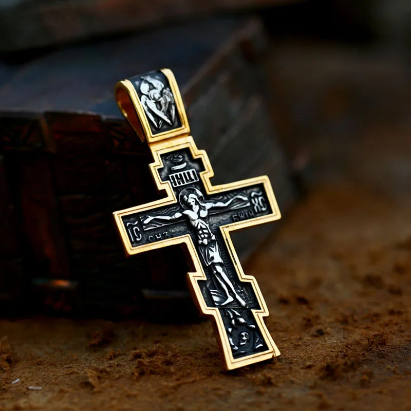 Jesus Cross Men's Stainless Steel Crucifix Necklace – Eastern Orthodox Pendant Jewelry (BP8-515) - Image 6