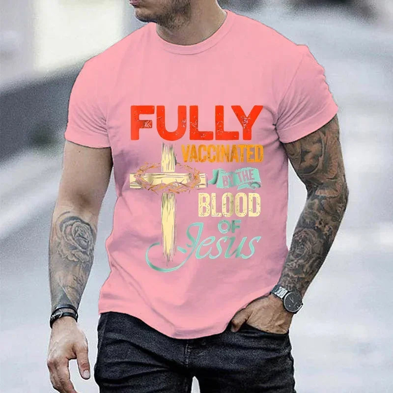 2025 "Vaccinated by the Blood of Jesus" T-Shirt – Funny Christian Streetwear for Men - Image 5