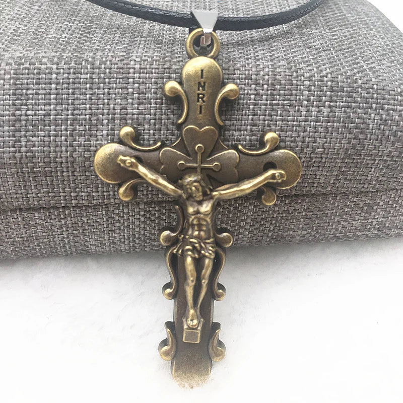 Gothic Jesus Cross Pendant Necklace – Gunblack/Bronze Plated Titanium Steel for Men - Image 4