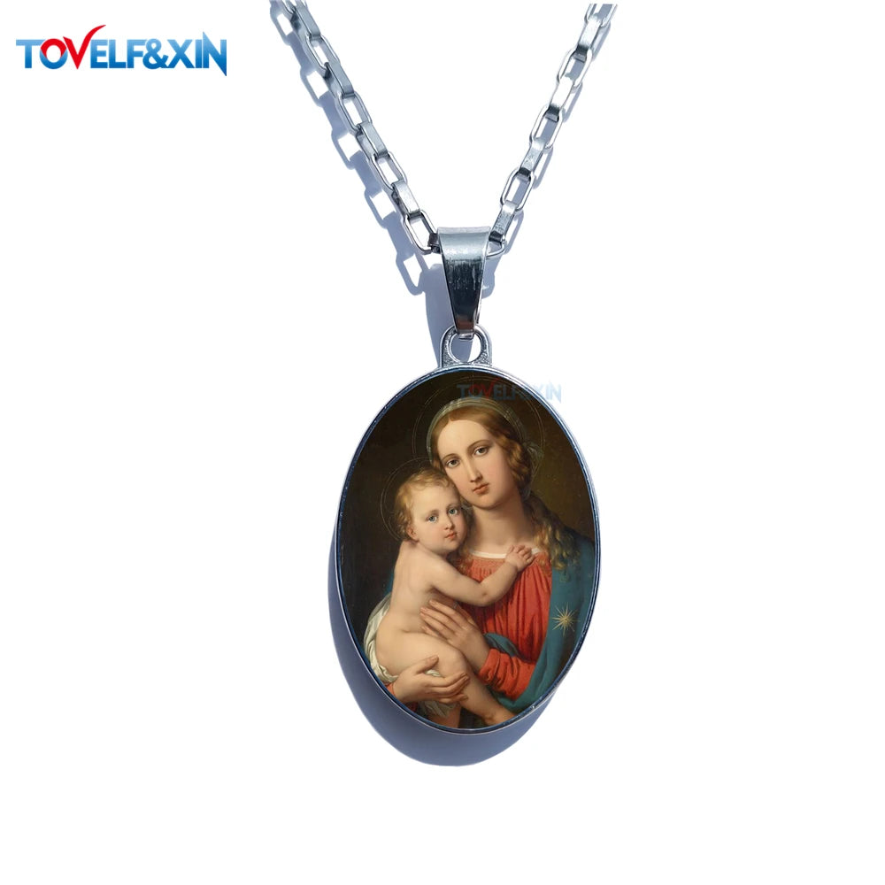 Jesus & Maria Double-Sided Pendant Necklace – Stainless Steel Christian Jewelry Gift - Image 13