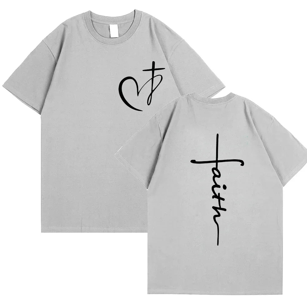 Heart Cross Print Christian T-Shirt – Men’s Oversized Faith Tee for Summer - Image 3