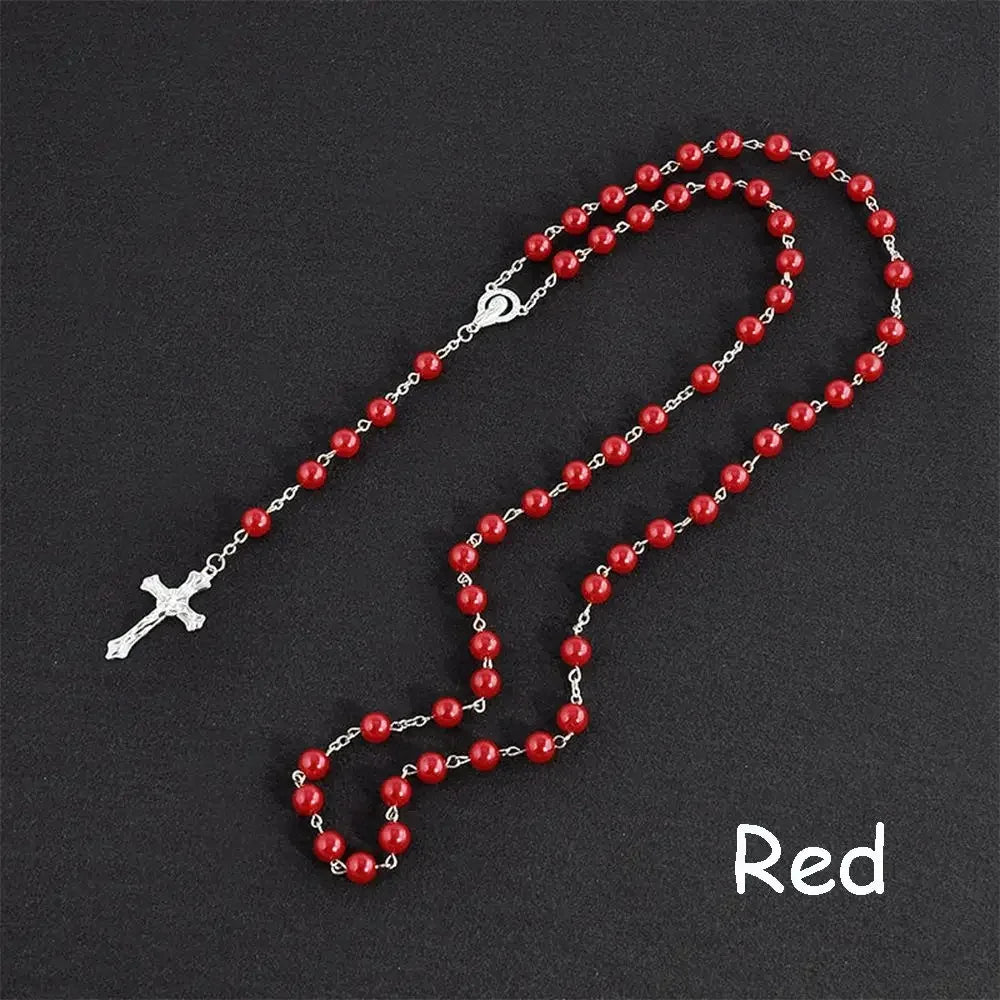 Fashion Vintage Cross Necklace with Rosary Beads - Image 12