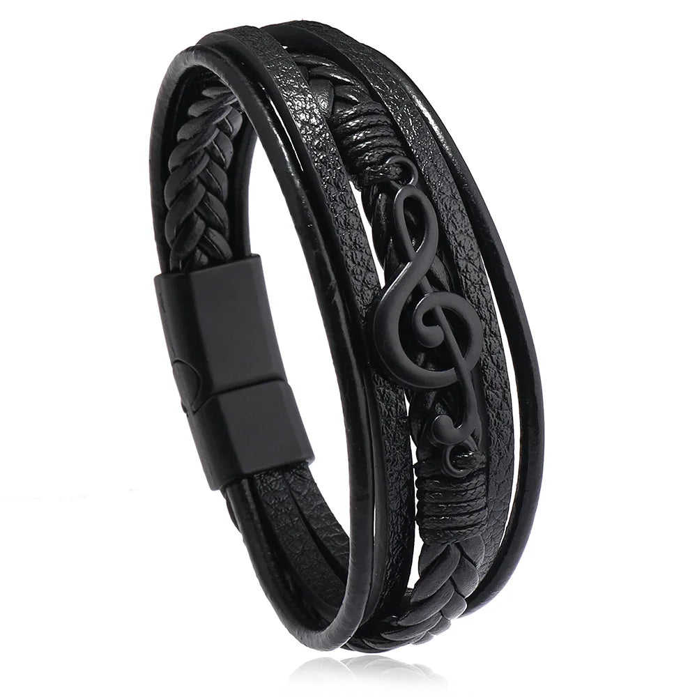 Men’s Musical Symbol Leather Bracelet – Vintage Multi-Layer Wristwear - Image 10