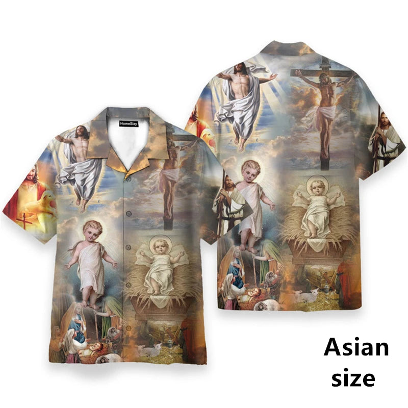 3D Printed God Jesus Pattern Hawaiian Beach Shirt – Casual Aloha Shirt for Men & Unisex Wear - Image 3