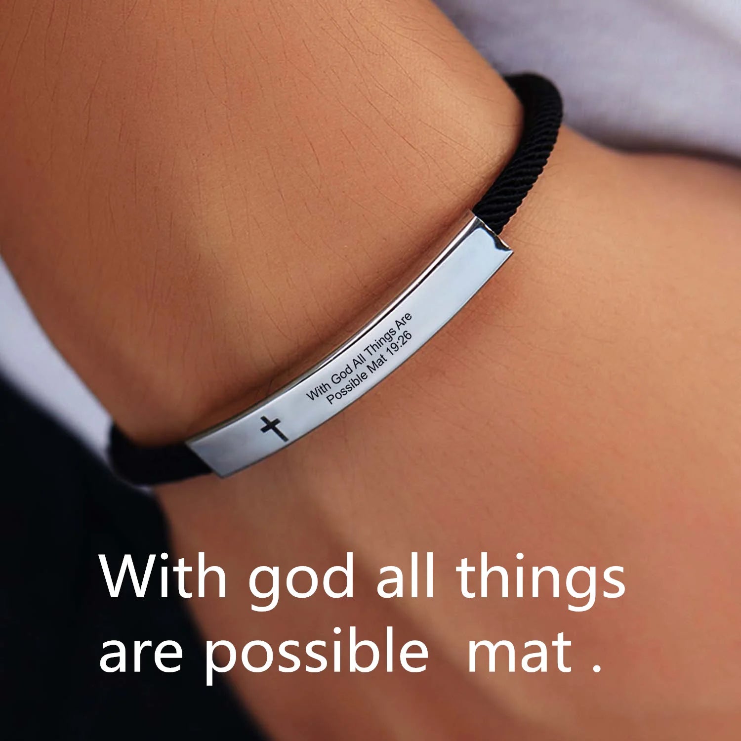 Cross Jesus Scripture Quote Bracelet – Engraved Bible Verse Stainless Steel Wristband - Image 7