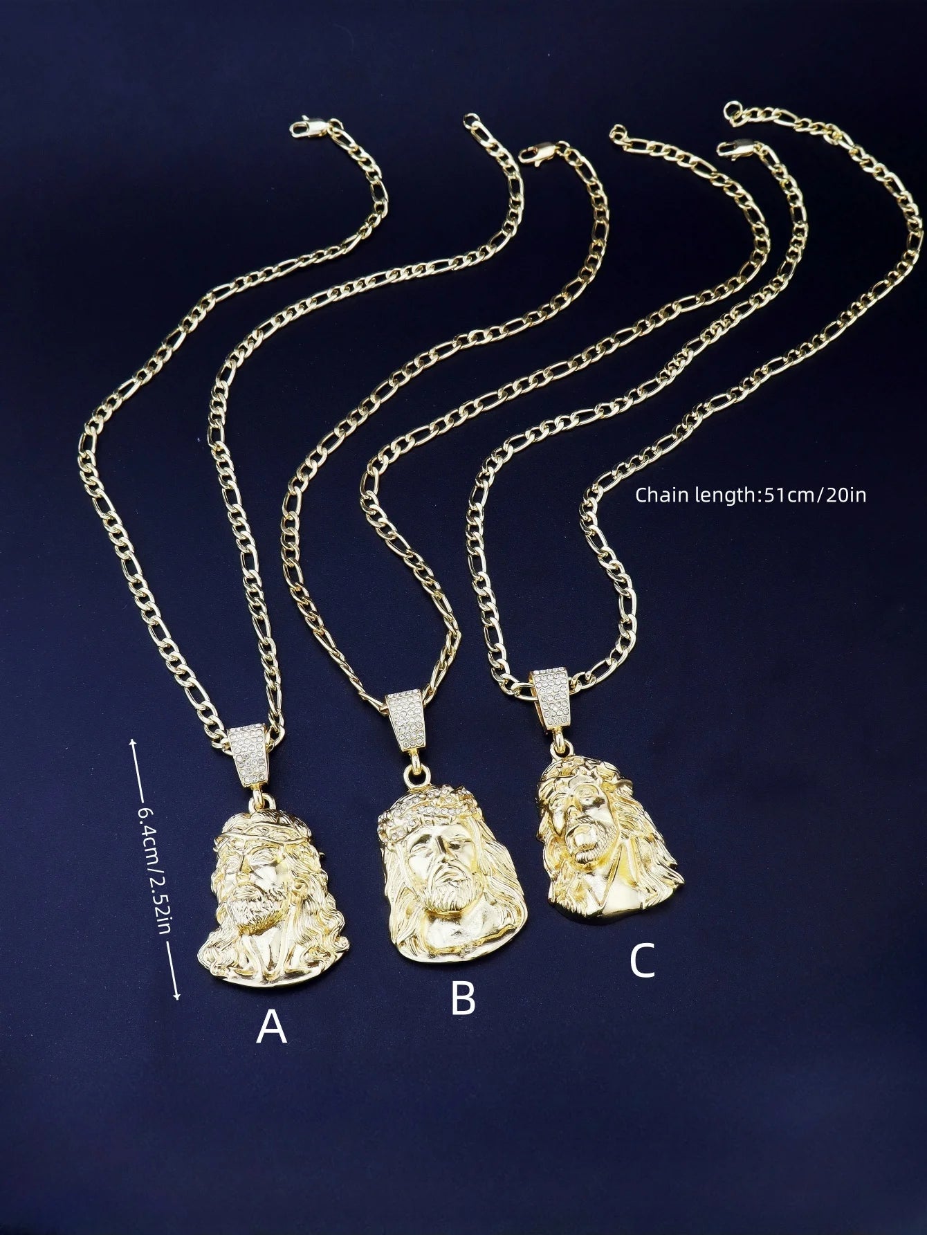 Hip Hop Punk Style Jesus Head Pendant Necklace – Gold Plated Figaro Chain for Men & Women - Image 3