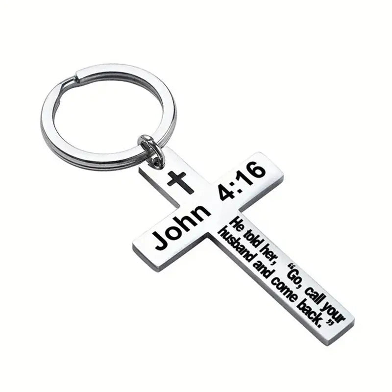 Christian Bible Verse Cross Pendant Keychain – Stainless Steel Religious Gift - Image 11