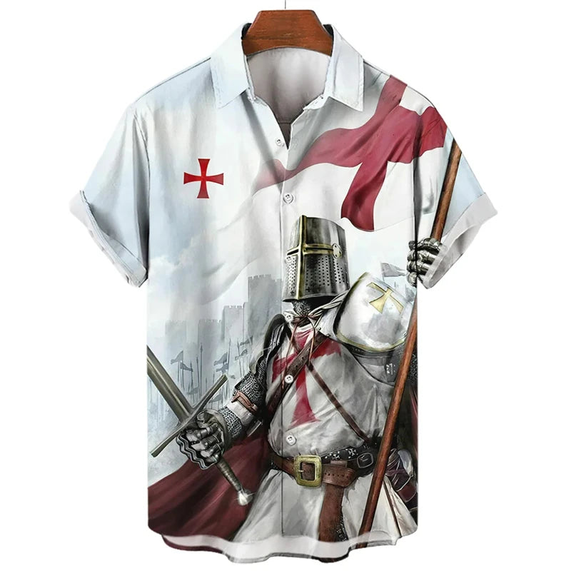 God Jesus 3D Printed Shirt – Knights Templar Graphic Casual Lapel Blouse for Men - Image 8