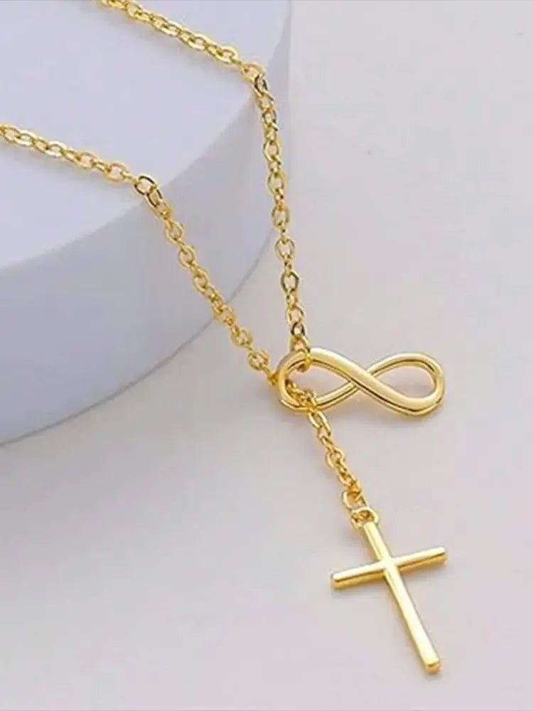 DGIDDK Stainless Steel Infinite Lucky 8 Cross Pendant Y Necklace – Anti-Allergy Faith Forever Jewelry for Women - Image 7