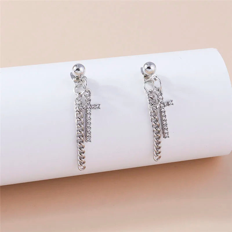 Fashion Zircon Crystal Cross Earrings – Gothic Punk Crucifix Dangle Jewelry for Men & Women - Image 10