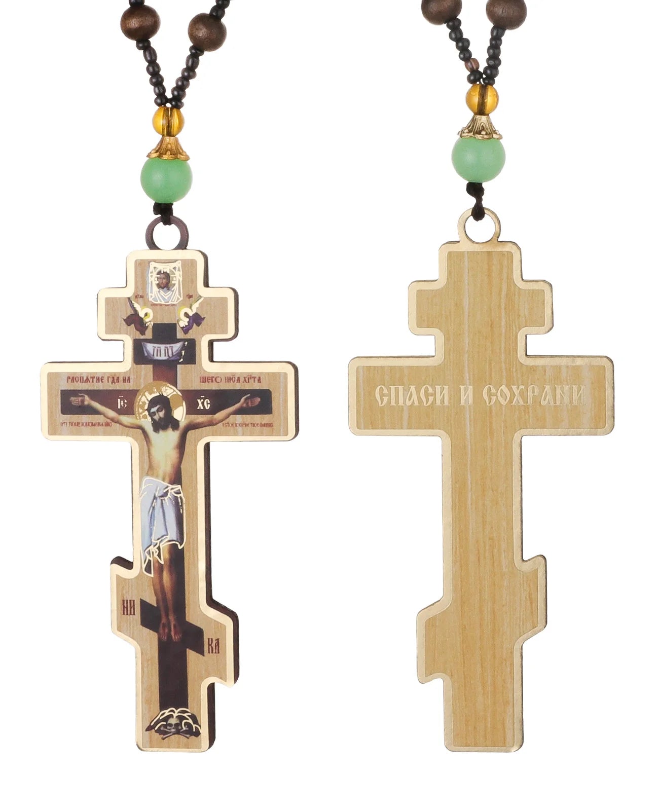 Diyalo Orthodox Crucifix Necklace – Jesus Christ Cross Icon Pendant with Wooden Beads - Image 9