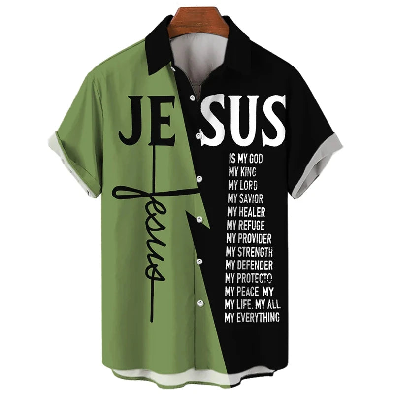God Jesus 3D Printed Lapel Shirt – Templar Graphic Streetwear for Men - Image 9