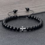 6mm Natural Stone Beads Braided Cross Bracelet – Christian Prayer Jewelry for Men & Women