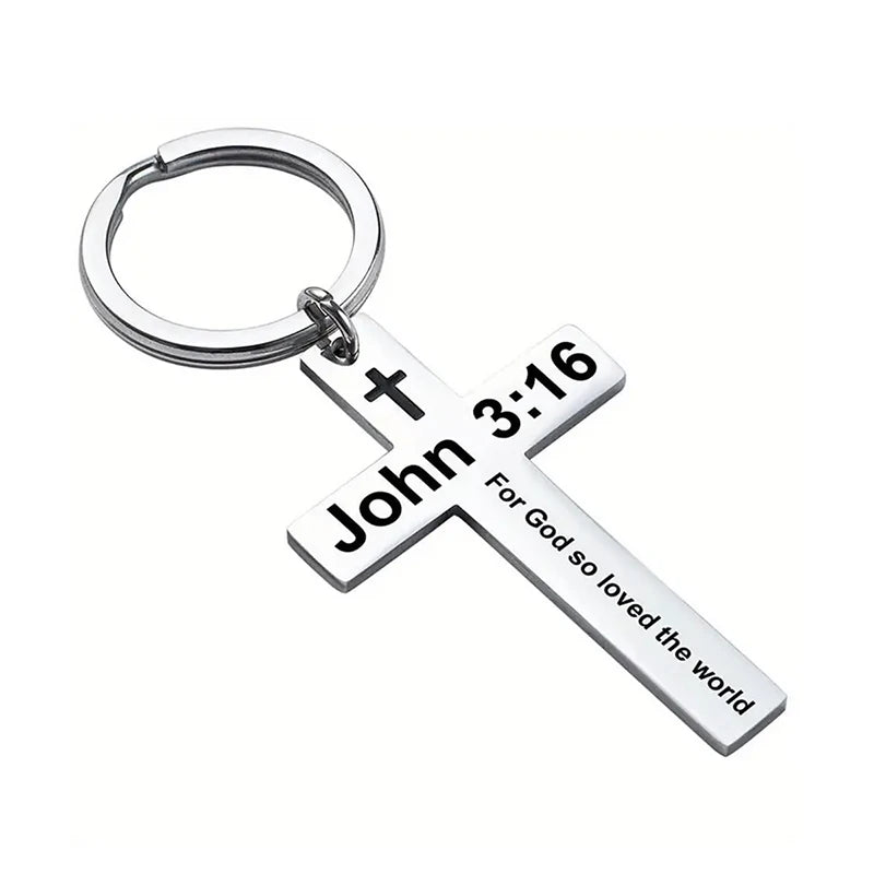 Christian Bible Verse Cross Pendant Keychain – Stainless Steel Religious Gift - Image 4