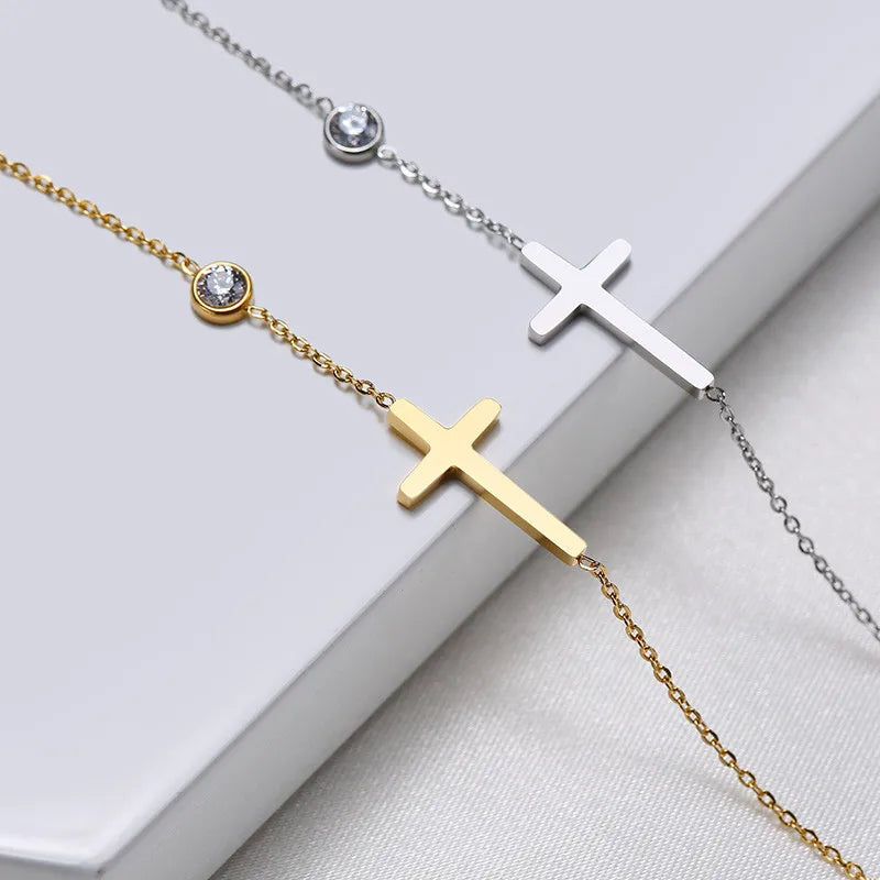 Huitan Fashion Cross Bracelet – Thin Link Chain for Women, Stylish Daily Christian Jewelry