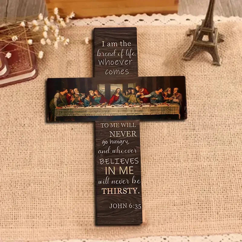 Bread of Life Last Supper – Wooden Cross Wall Art & Bible Verse Plaque - Image 2