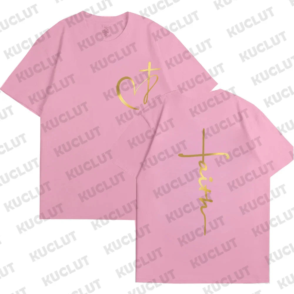 Heart Cross Print Christian T-Shirt - Image 11