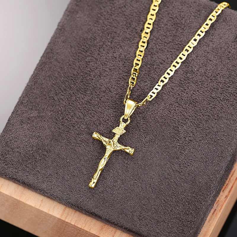 Huitan Religious Cross Pendant Necklace – Two-Tone Plated Jewelry for Men & Women - Image 8